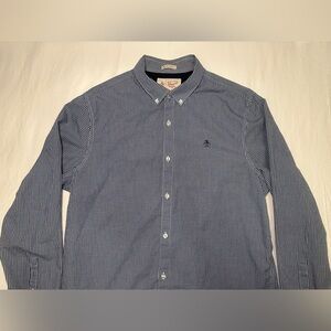 Original Penguin Men's Heritage Slim Fit Blue Checkered Button Down Shirt
